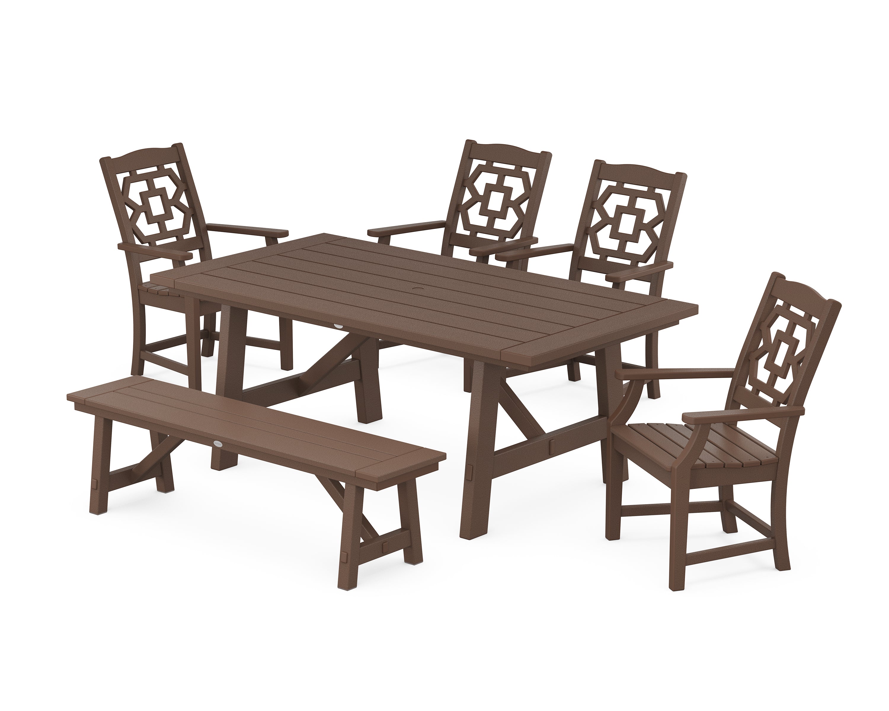 Polywood: Chinoiserie 6-Piece Rustic Farmhouse Dining Set with Bench - Image 10