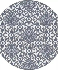Surya 8'9 Round Charcoal & White Outdoor Rug