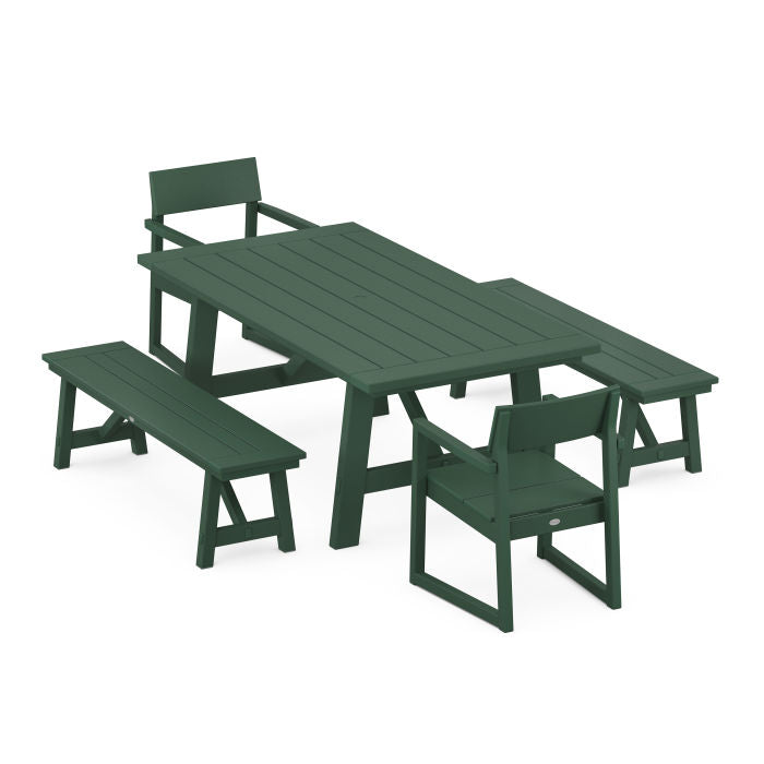 Polywood: EDGE 5-Piece Rustic Farmhouse Dining Set With Benches - Image 14