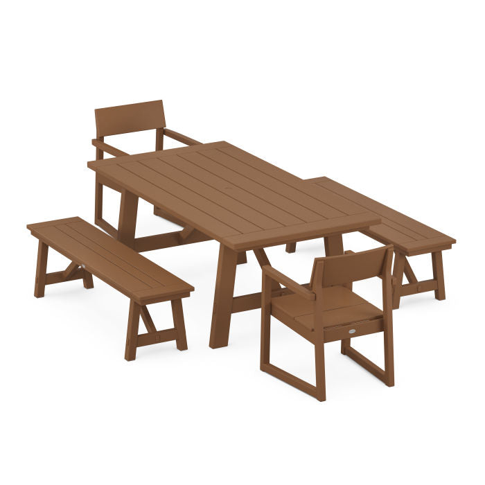 Polywood: EDGE 5-Piece Rustic Farmhouse Dining Set With Benches - Image 12