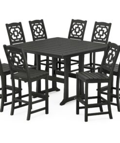Polywood: Chinoiserie 9-Piece Square Side Chair Bar Set with Trestle Legs