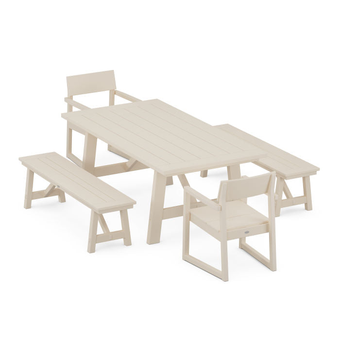 Polywood: EDGE 5-Piece Rustic Farmhouse Dining Set With Benches - Image 16