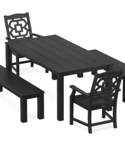 Polywood: Chinoiserie 5-Piece Parsons Dining Set with Benches