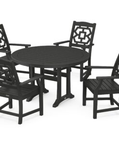 Polywood: Chinoiserie 5-Piece Round Dining Set with Trestle Legs