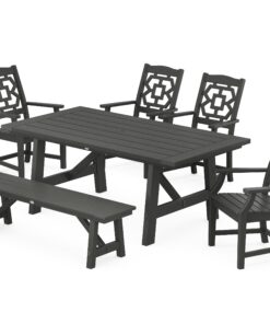 Polywood: Chinoiserie 6-Piece Rustic Farmhouse Dining Set with Bench