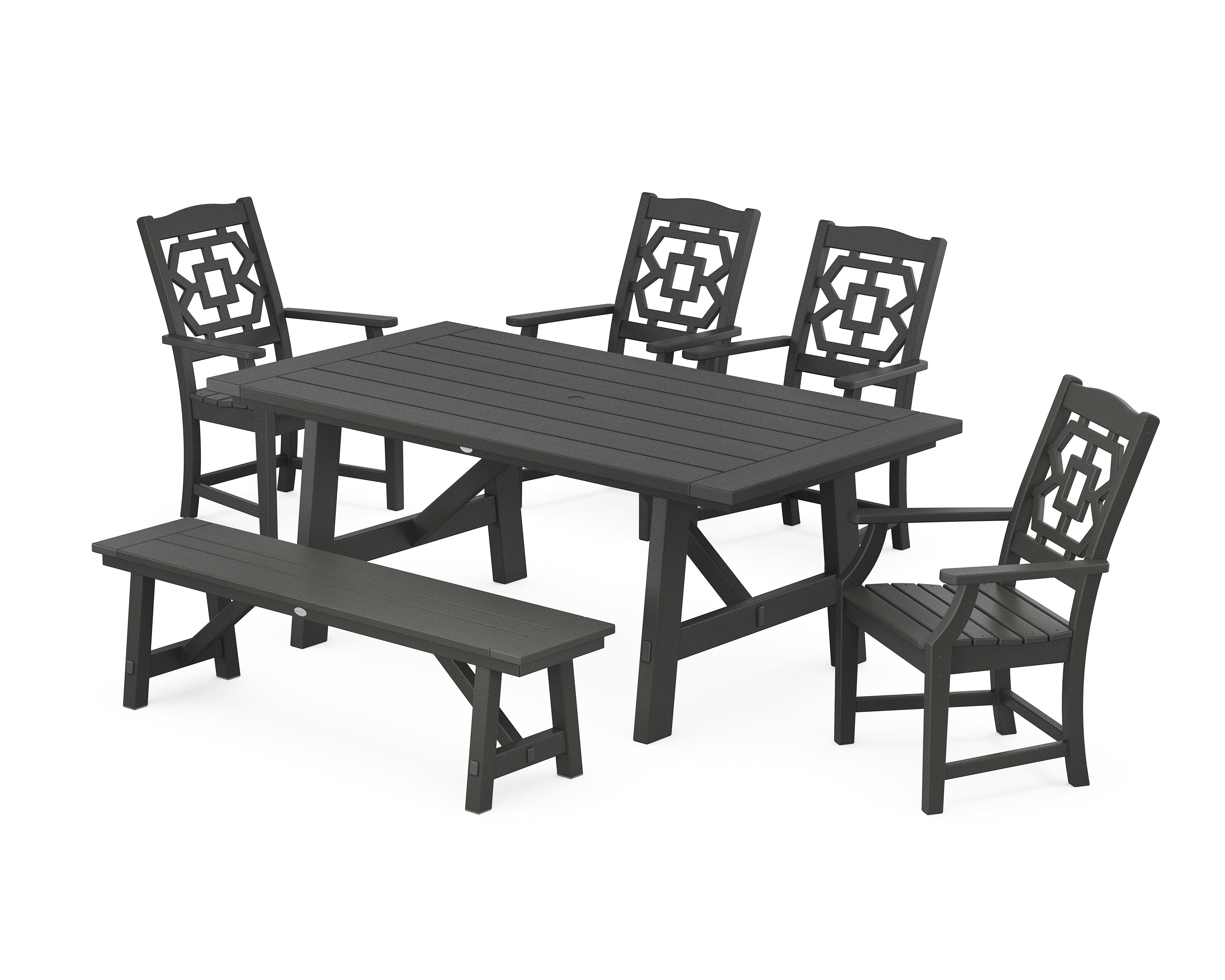 Polywood: Chinoiserie 6-Piece Rustic Farmhouse Dining Set with Bench