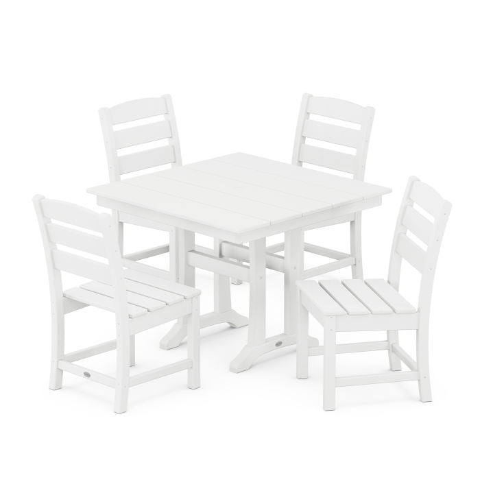 Polywood: Lakeside 5-Piece Farmhouse Trestle Side Chair Dining Set - Image 7