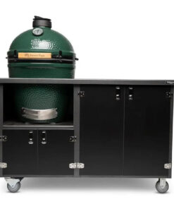 Wellspring Alpha Series Grill Cabinet for Big Green Egg Large. Silver Vein Frame. Black Doors and Black Hardware