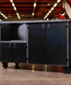 Wellspring Alpha Series Grill Cabinet for Kamado Joe Classic Joe. Silver Vein Frame. Black Doors and Black Hardware