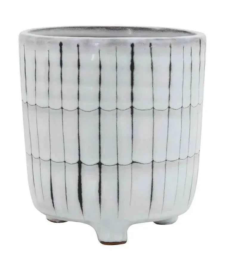 White & Black Terracotta Footed Planter - Image 2
