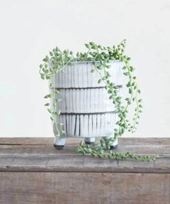 White & Black Terracotta Footed Planter