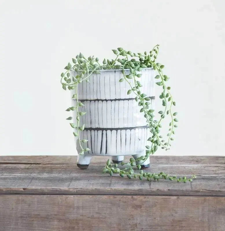 White & Black Terracotta Footed Planter