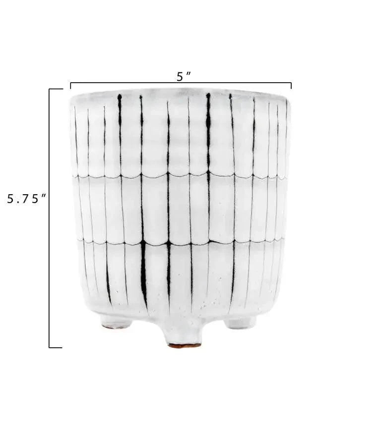White & Black Terracotta Footed Planter - Image 3