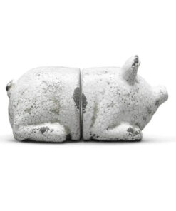 White Terracotta Pig Bookends with Crackle Finish