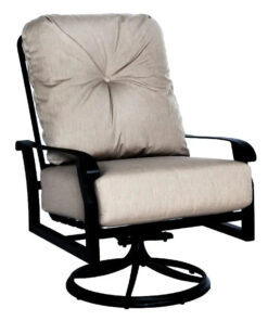 Woodard Cortland Cushion Big Man Swivel Rocker with Twilight Frame and Linen Stone Fabric