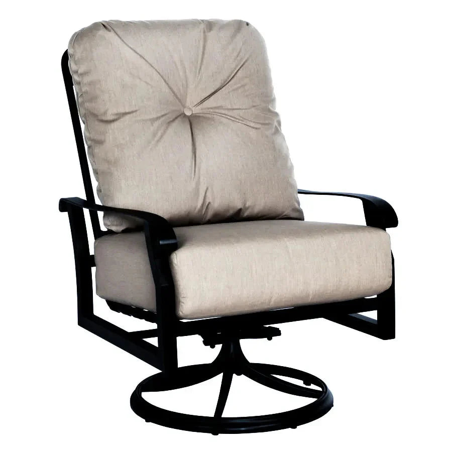 Woodard Cortland Cushion Big Man Swivel Rocker with Twilight Frame and Linen Stone Fabric