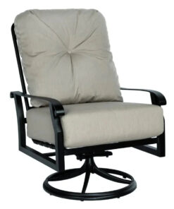 Woodard Cortland Cushion Big Man Swivel Rocker with Twilight Frame and Spectrum Dove Fabric