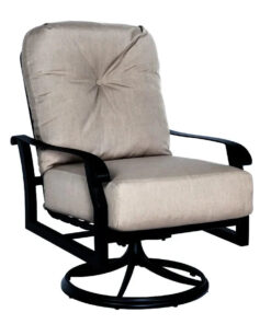 Woodard Cortland Cushion Swivel Rocker with Twilight Frame and Linen Stone Fabric
