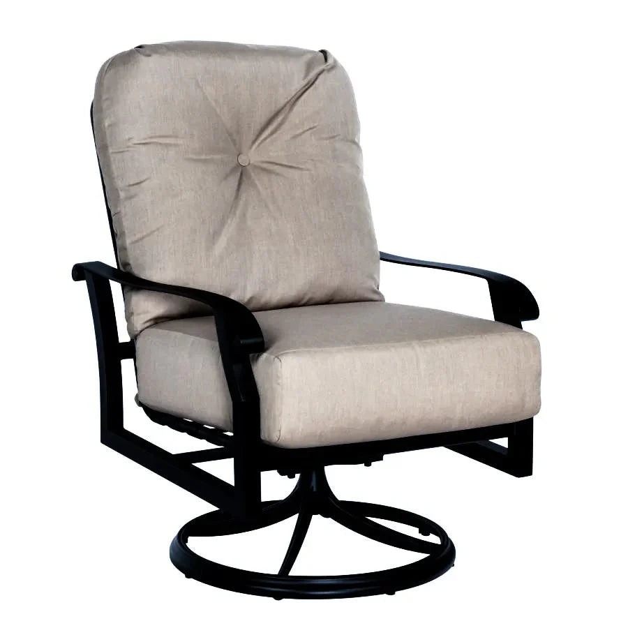 Woodard Cortland Cushion Swivel Rocker with Twilight Frame and Linen Stone Fabric