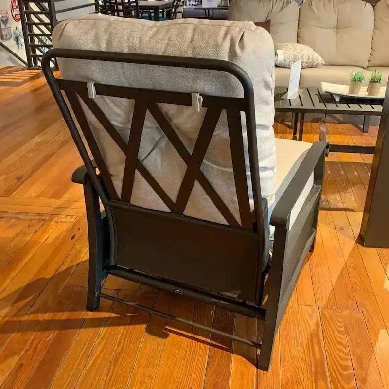 Woodard Cortland Cushioned Recliner in Twilight Finish with Chartres Malt Fabric - Image 4