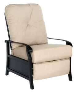 Woodard Cortland Cushioned Recliner in Twilight Finish with Chartres Malt Fabric