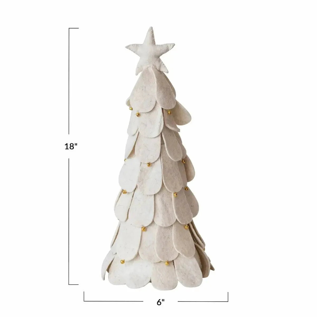 Wool Felt Holiday Tree in Cream with Jingle Bells - Image 2
