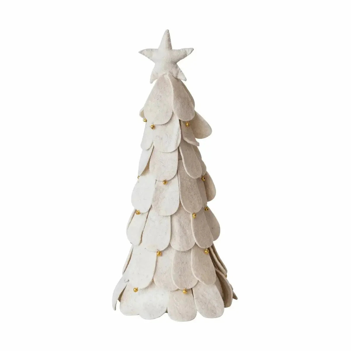 Wool Felt Holiday Tree in Cream with Jingle Bells