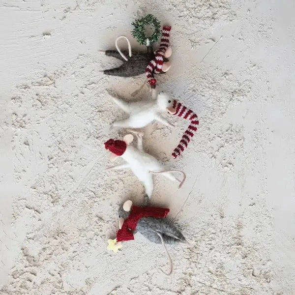 Wool Felt Mice Hanging From Wreath - Image 3