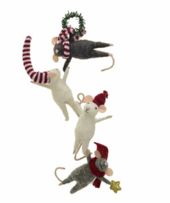 Wool Felt Mice Hanging From Wreath