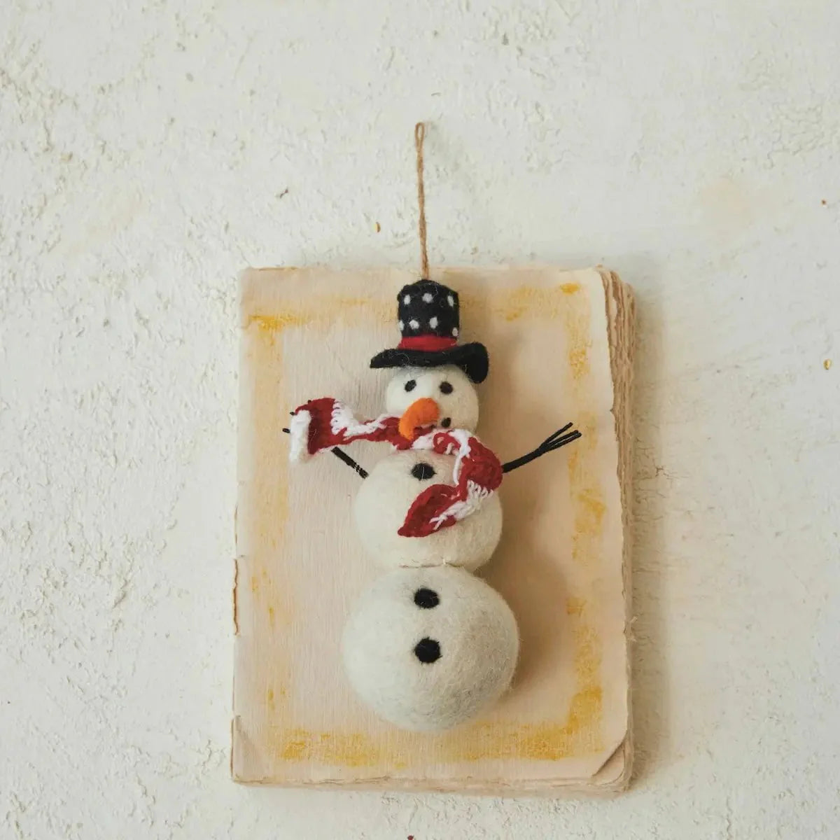 Wool Felt Snowman Ornament with Hat and Scarf - Image 2