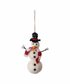 Wool Felt Snowman Ornament with Hat and Scarf