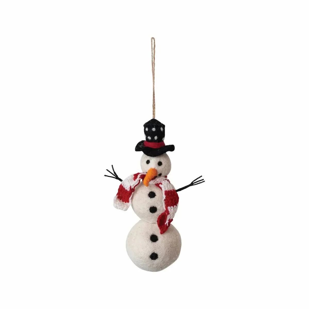 Wool Felt Snowman Ornament with Hat and Scarf