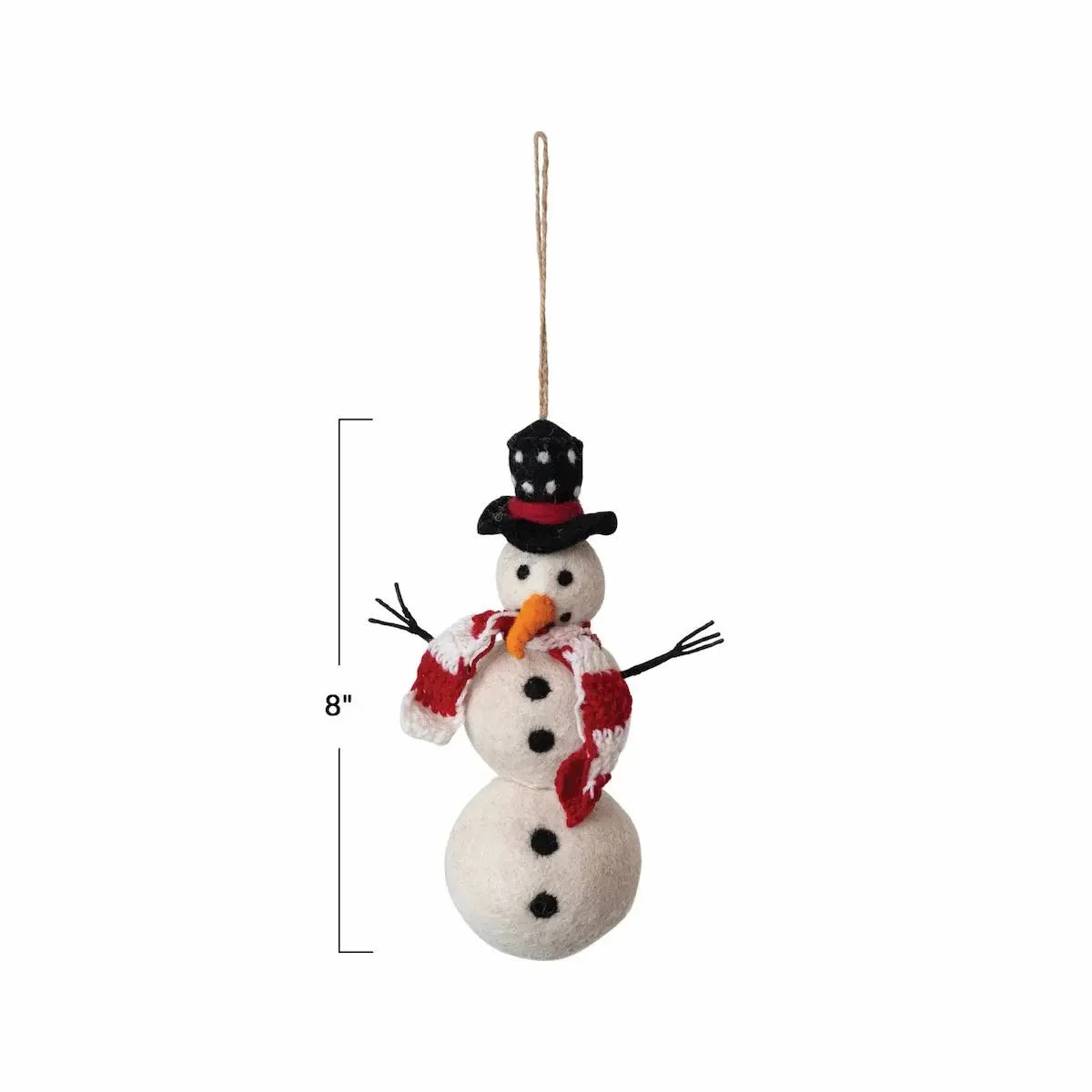 Wool Felt Snowman Ornament with Hat and Scarf - Image 3