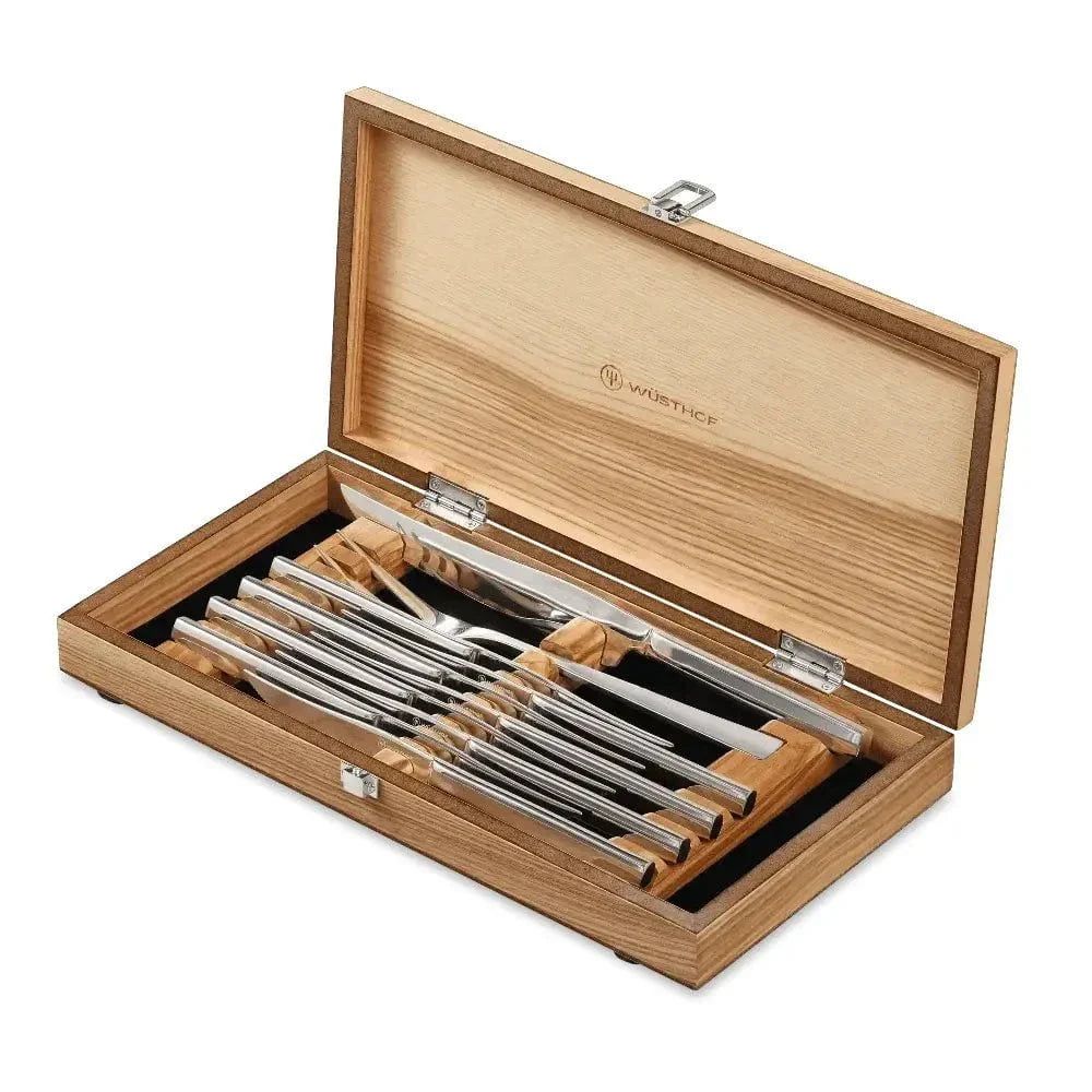 Wusthof 10 Piece Steak Knife & Carving Set. Olivewood Chest