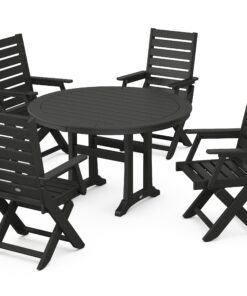 Polywood: Captain Folding Chair 5-Piece Round Dining Set with Trestle Legs