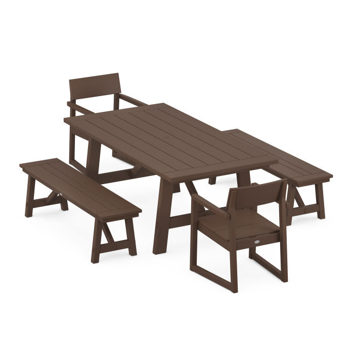 Polywood: EDGE 5-Piece Rustic Farmhouse Dining Set With Benches - Image 13
