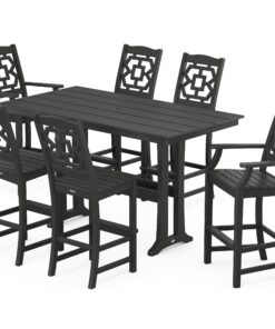 Chinoiserie 7-Piece Farmhouse Bar Set with Trestle Legs