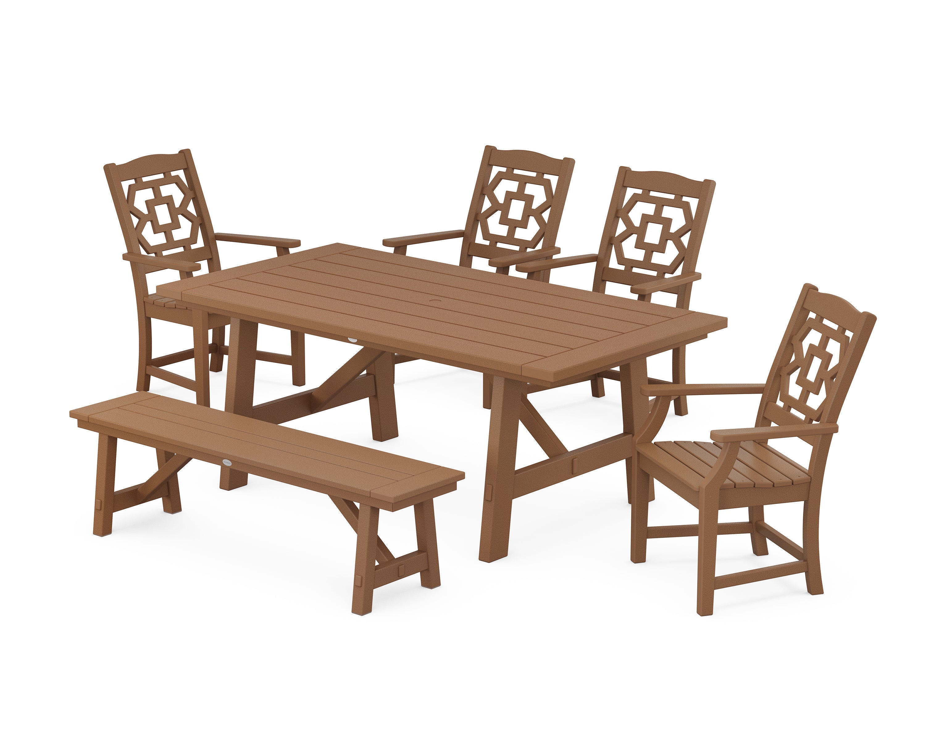 Polywood: Chinoiserie 6-Piece Rustic Farmhouse Dining Set with Bench - Image 6